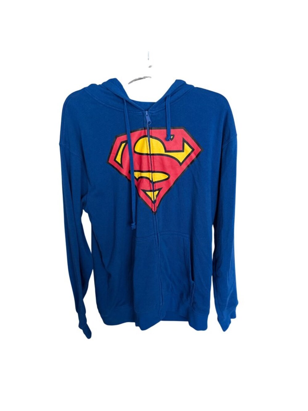 Superman Zip-Up Hoodie Large Blue With Red & Yellow Logo 51% Cotton 49% Polyeste